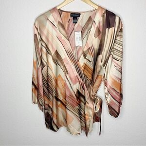 NWT LANE BRYANT Abstract Mixed Media Brush Strokes Wrap Style Blouse Size 18/20